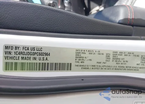 2023 Dodge Durango Gt Plus Awd z USA, uszkodzony, nr VIN 1C4RDJDG0PC602964